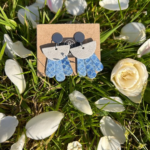 Elea - boucles d'oreilles cuir recyclé bleu croco