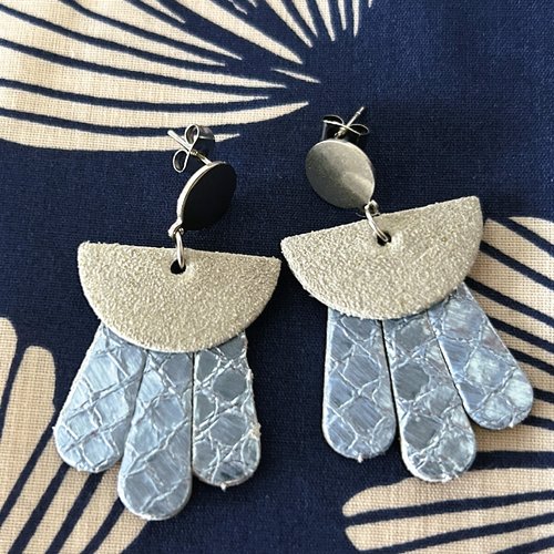 Elea - boucles d'oreilles cuir recyclé bleu croco