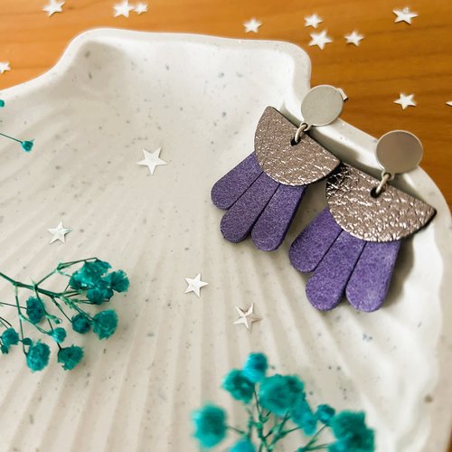 Elea - boucles d'oreilles cuir recyclé violet
