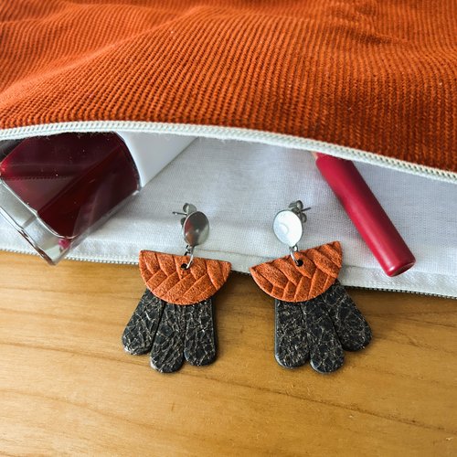 Elea - boucles d'oreilles cuir recyclé rouge & noir