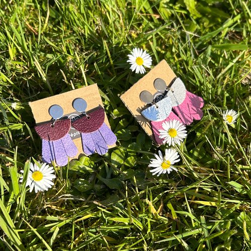 Elea - boucles d'oreilles cuir recyclé mauve & violet
