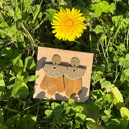 Boucles d'oreilles elea - cuir upcyclé camel
