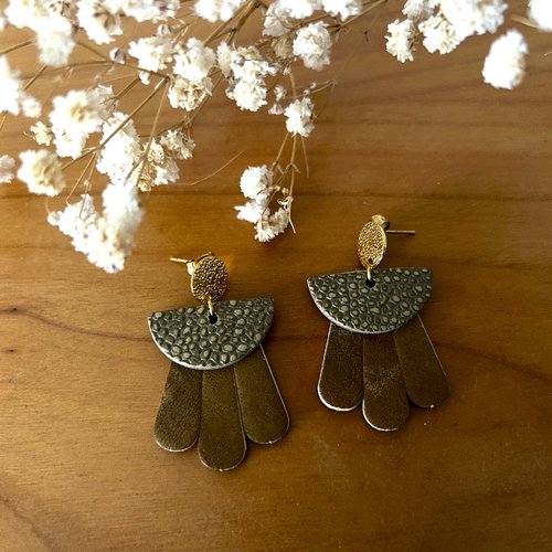 Boucles d'oreilles elea - cuir upcyclé camel