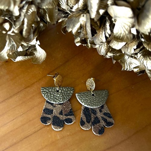 Boucles d'oreilles elea - cuir upcyclé bronze x léopard
