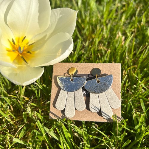 Boucles d'oreilles elea - cuir upcyclé doré miroir x blanc