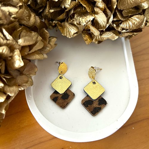 Boucles d'oreilles - doré et léopard - bijou unique