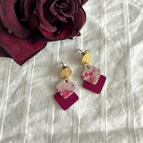 Bijou unique - boucles d'oreilles cuir rose