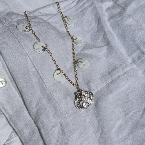 Collier coquillage doré miroir - cuir et plastique recyclé