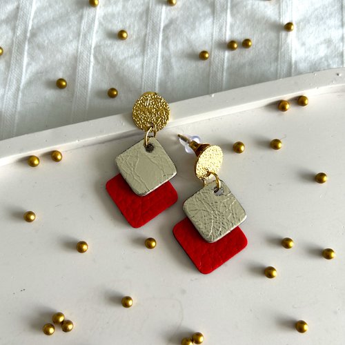 Boucles d'oreilles éco-responsables doré rouge