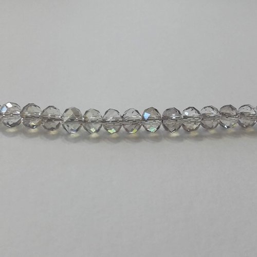 X20 perles en verre à facettes gris clair transparentes - rondes aplaties - 6mm