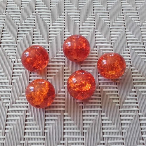 X10 perles en verre craquelé orange ambre de 12mm.