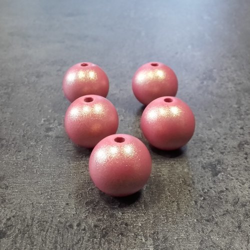 2 perles rose et or - rondes, en acrylique - 16mm