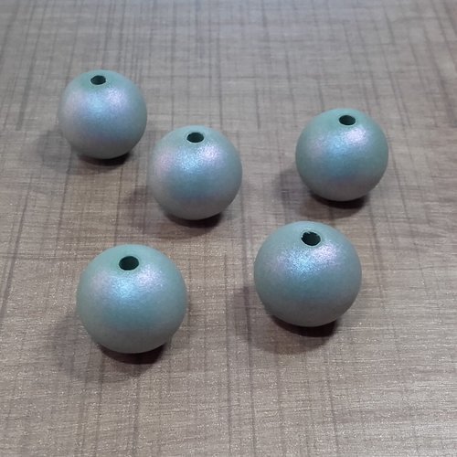2 perles gris bleu avec reflets irisés - rondes, en acrylique - 16mm