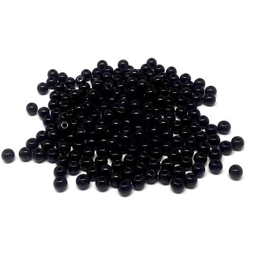 X100 perles 4mm rondes acrylique noir brillant.