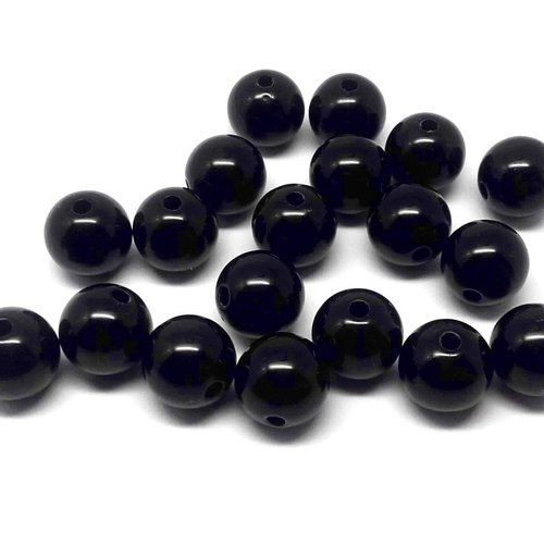 X10 perles 10mm rondes acrylique noir brillant.