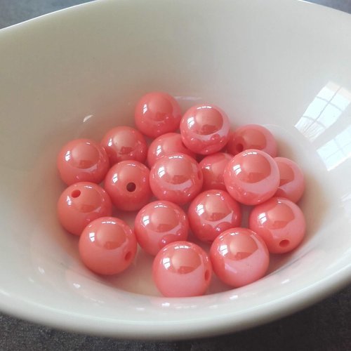 X10 perles 10mm rondes brillantes en acrylique rose pêche