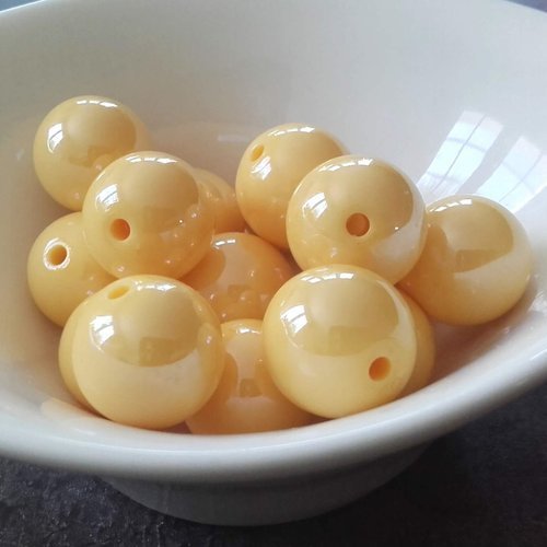 X5 grosses perles 14mm rondes, brillantes, en acrylique jaune