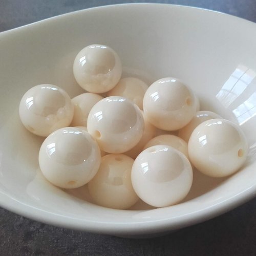 X5 grosses perles 14mm rondes, brillantes, en acrylique blanc ivoire