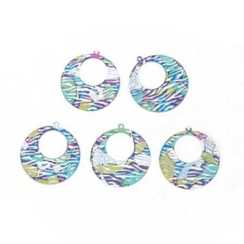 X2 pendentifs estampes filigranées ronds multicolores. 25mm de diamètre.