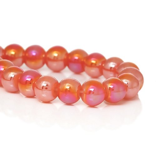 X50 perles en verre orange - 6mm - reflets irisés rose/ rouge/ orangé. ab
