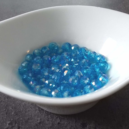 X20 perles en verre à facettes, rondes plates, soucoupes. bleu turquoise ab. 6mm x 4mm