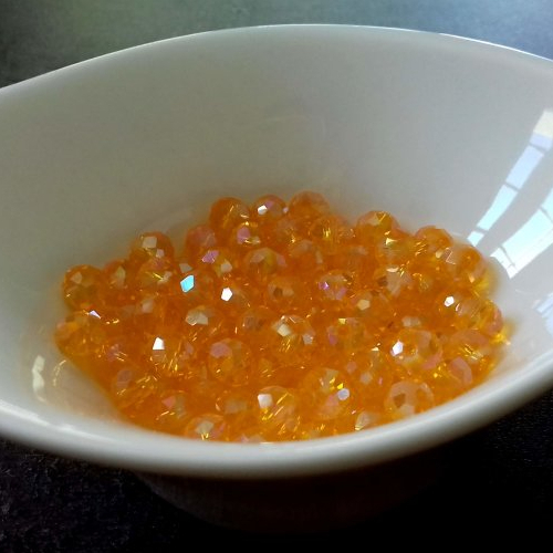 X20 perles en verre à facettes, rondes plates, soucoupes. orange ab. 6mm x 4mm