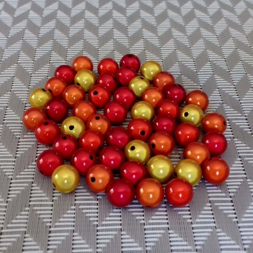 Lot de 50 perles magiques 10mm aux couleurs d'automne: orange foncé, orange clair, jaune moutarde, rouge