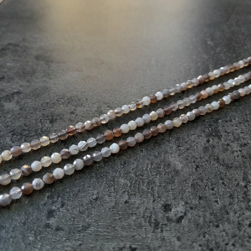 X110 perles 3mm - 3,5mm agate botswana. perles rondes à facettes, naturelles, non teintées.