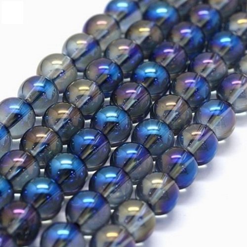 X10 perles 8mm cristal de quartz naturel bleu avec plaquage ab. perles rondes et lisses.