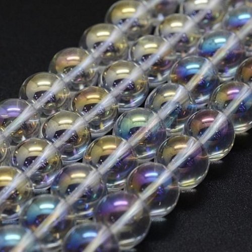 X10 perles 8mm cristal de quartz angel aura, arc en ciel, avec plaquage ab. perles rondes et lisses.