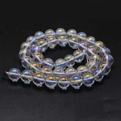 X10 perles 6mm cristal de quartz angel aura, arc en ciel, avec plaquage ab. perles rondes et lisses.