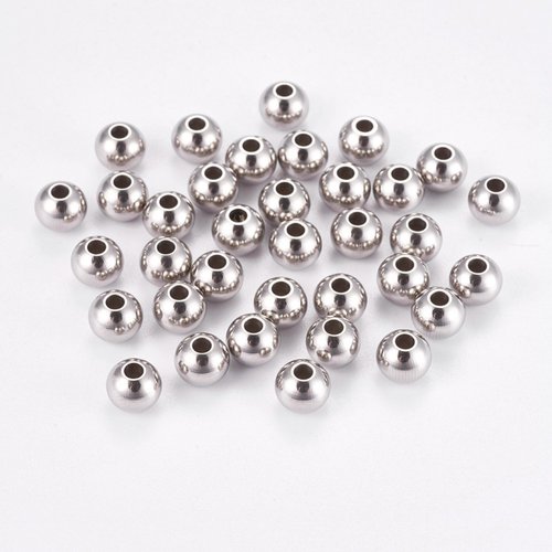 X20 perles rondes et lisses en acier inoxydable 6mm.