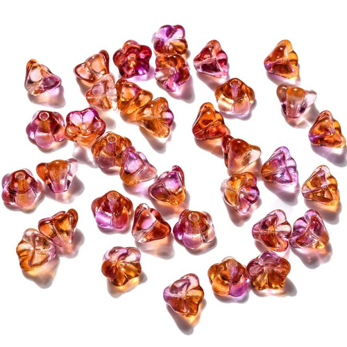 X10 perles verre tchèque fleur 8mm x 6mm - orange et rose