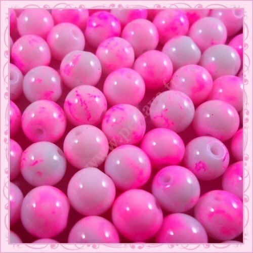 blanc effet tacheté REF000737 Lot de 100 perles en verre rose