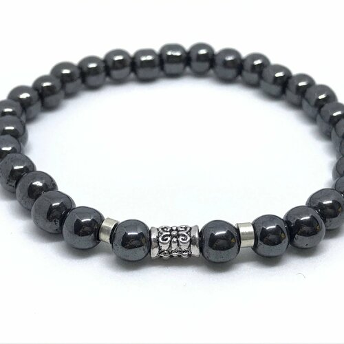 Bracelet de 18 cm en pierres naturelles en perles d/'hématite de 6 mm
