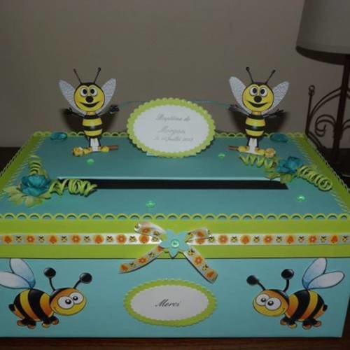 Urne thème abeilles pour baptême ou anniversaire enfant 