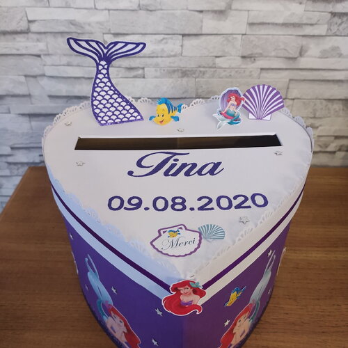 Urne thème ariel , la petite sirène pour baptême ou anniversaire