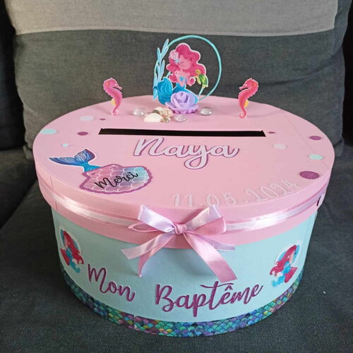 Urne ronde  thème sirène pour baptême ou anniversaire