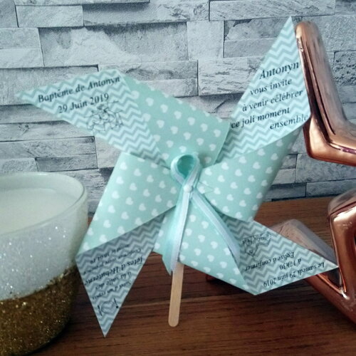 Faire part moulin à vent , idéal pour baptême ou anniversaire