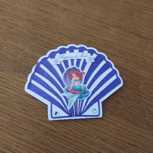 Faire part ( carte) forme coquillage , thème la petite sirène