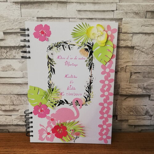 Livre d'or pour mariage , anniversaire ou baptême thème flamand rose
