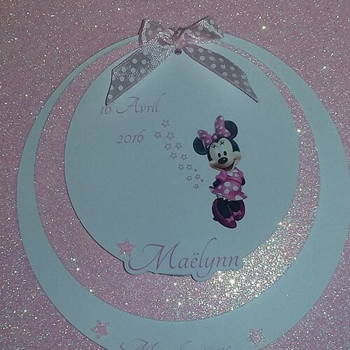 Faire part baptême, anniversaire minnie  , avec photo papier pailleté