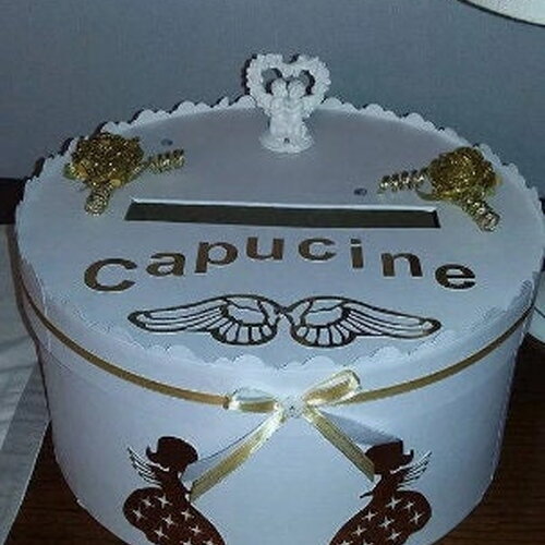 Urne thème ange , blanc et or pour baptême ou anniversaire
