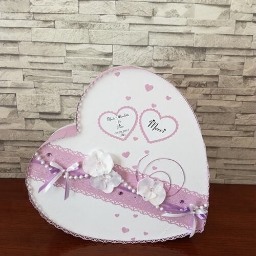 Urne  de mariage forme cœur  thème et déco de l'amour , orchidée , personnalisé