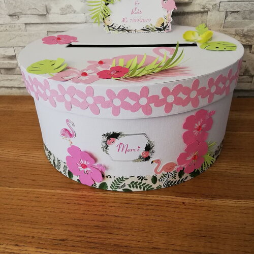 Urne ronde pour mariage , baptême , anniversaire thème flamand rose