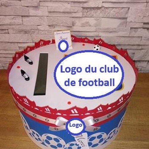 Urne thème football , logo au choix pour baptême / anniversaire/mariage