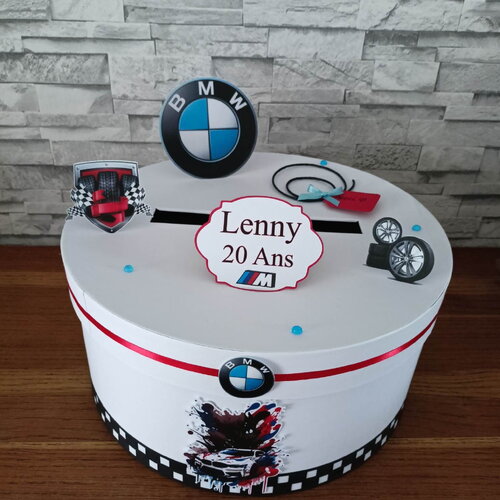 Urne thème bmw  pour baptême ,  anniversaire , départ en retraite etc ...