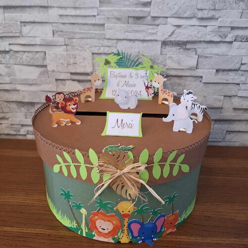 Urne animaux de la jungle / safari pour baptême ou anniversaire
