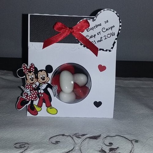 Contenant a dragée sac pour baptême thème mickey et minnie