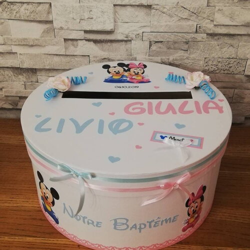 Urne de baptême thème mickey et minnie baby , couleurs aux choix